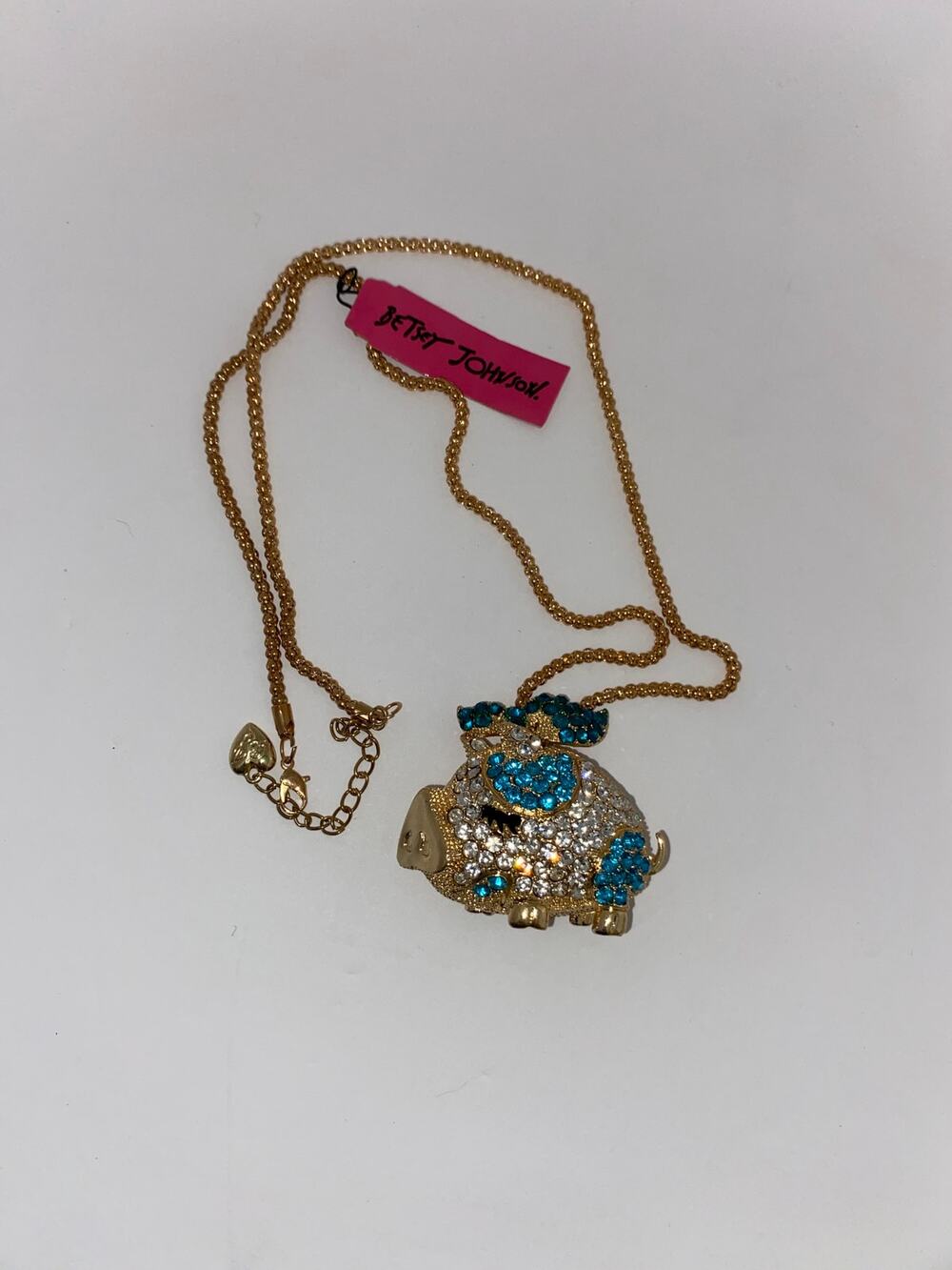 Betsey Johnson Crystal Pig Pendant Necklace NWT